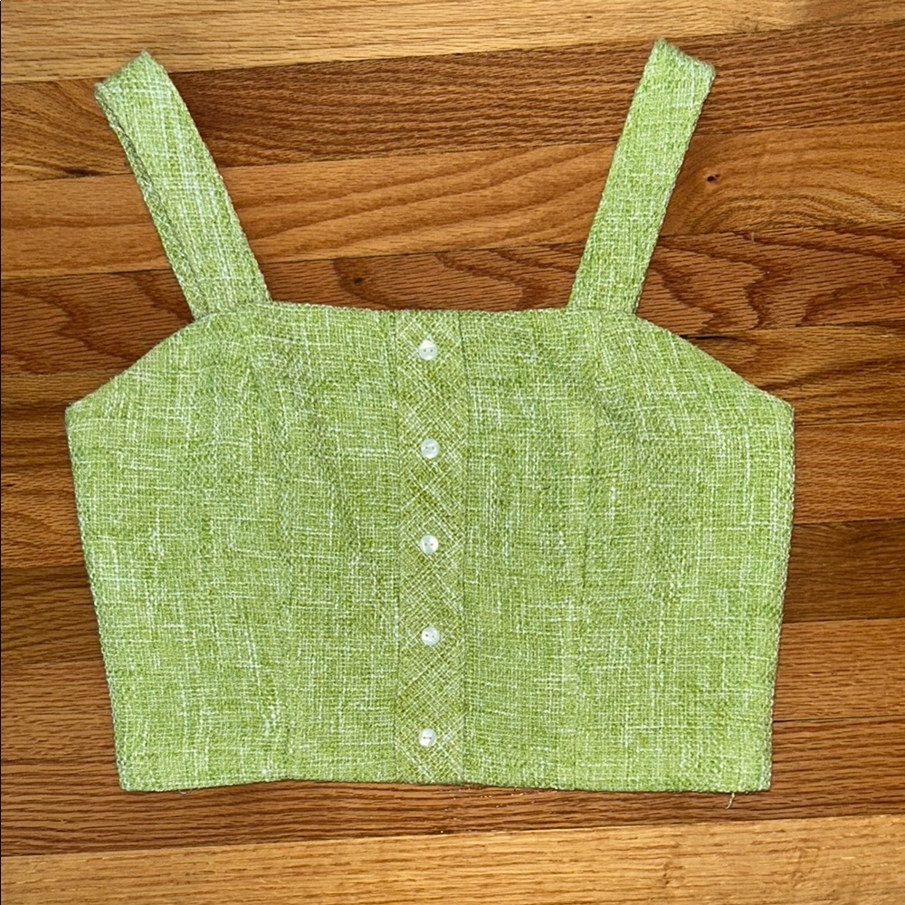 Suzy Shier Green Tweed Sleeveless Crop Tank Top